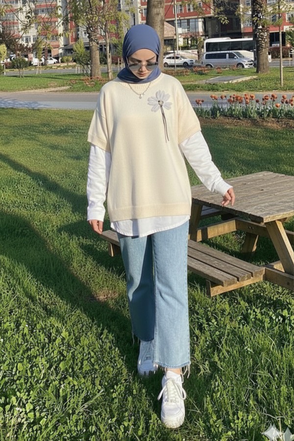 Fitilli Oversize Triko Süveter H25304 Taş Rengi Fitilli Oversize Triko Süveter H25304 Taş Rengi