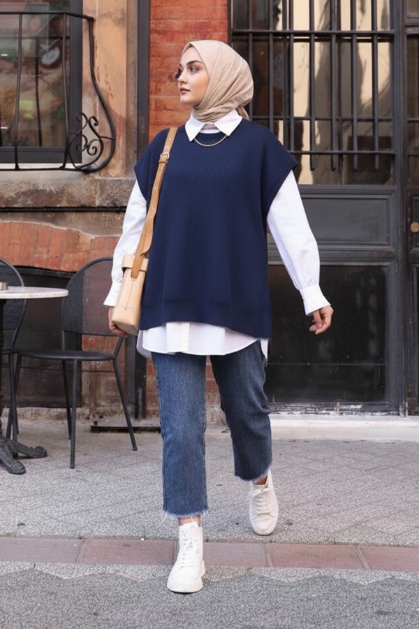 Oversize Triko Süveter H25305 Lacivert Oversize Triko Süveter H25305 Lacivert