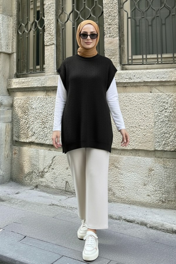 Oversize Triko Süveter H25305 Siyah Oversize Triko Süveter H25305 Siyah