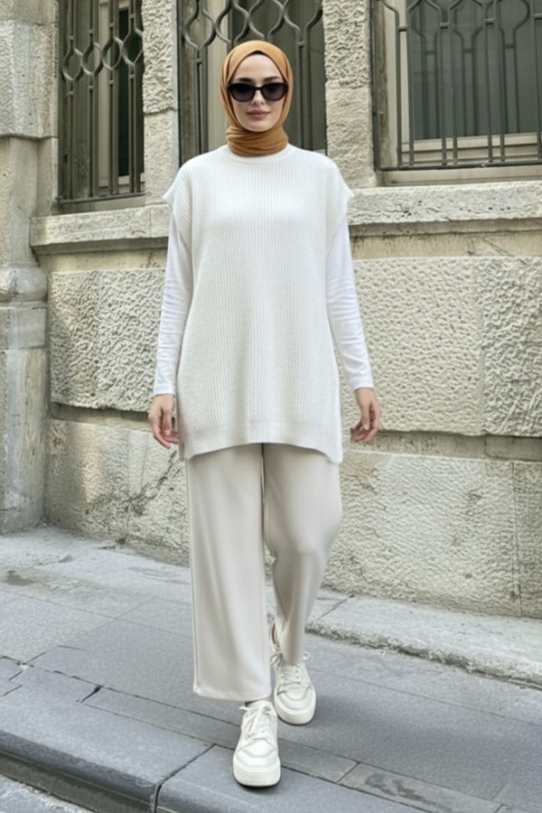 Oversize Triko Süveter H25305 Taş Rengi