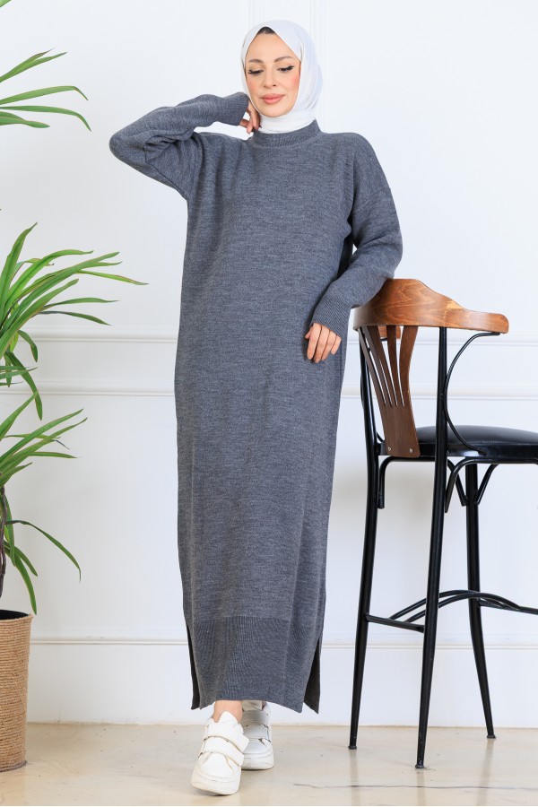 Yırtmaç Detaylı Triko Elbise S510 Antrasit