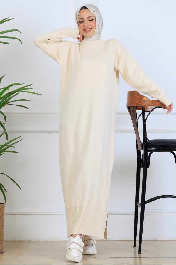 Yırtmaç Detaylı Triko Elbise S510 Taş Rengi Yırtmaç Detaylı Triko Elbise S510 Taş Rengi