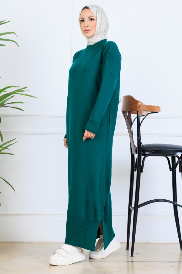 Yırtmaç Detaylı Triko Elbise S510 Zümrüt Yeşili Yırtmaç Detaylı Triko Elbise S510 Zümrüt Yeşili