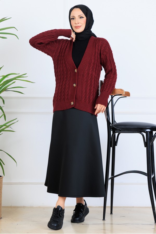 Saç Örgü Kısa Triko Hırka S4000 Bordo Saç Örgü Kısa Triko Hırka S4000 Bordo