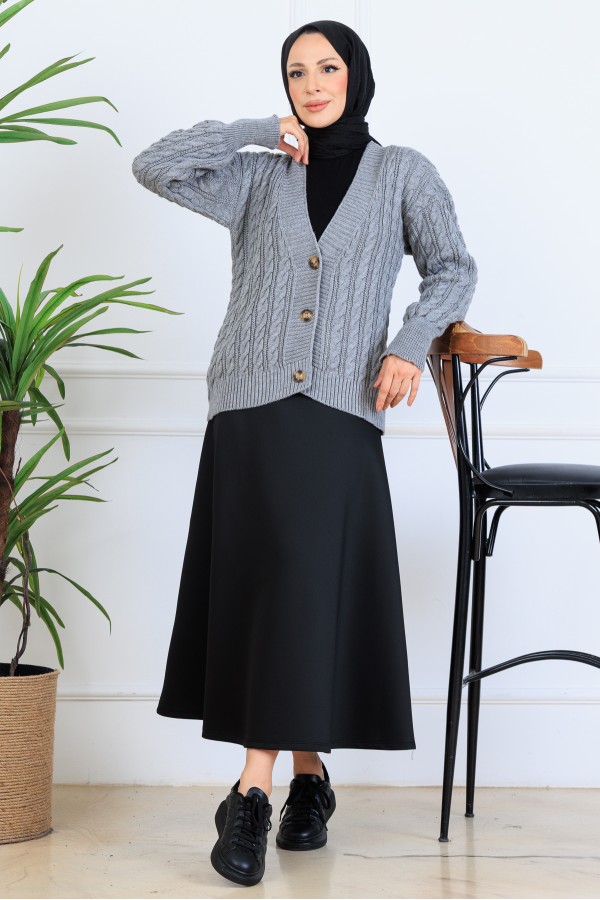 Saç Örgü Kısa Triko Hırka S4000 Gri Saç Örgü Kısa Triko Hırka S4000 Gri