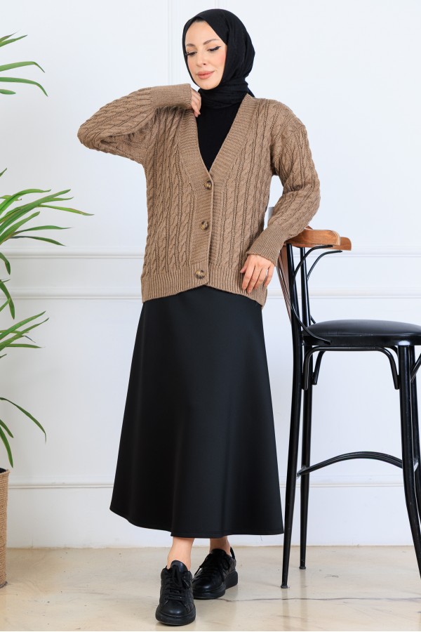 Saç Örgü Kısa Triko Hırka S4000 Vizon