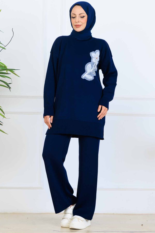 İşleme Detay Triko Takım S1067 Lacivert