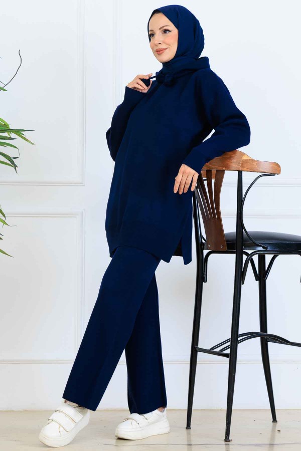 Kapüşonlu Triko Takım S1079 Lacivert