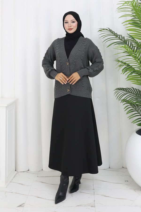 Ponponlu Triko Hırka S4002 Antrasit