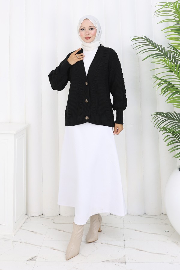 Ponponlu Triko Hırka S4002 Siyah