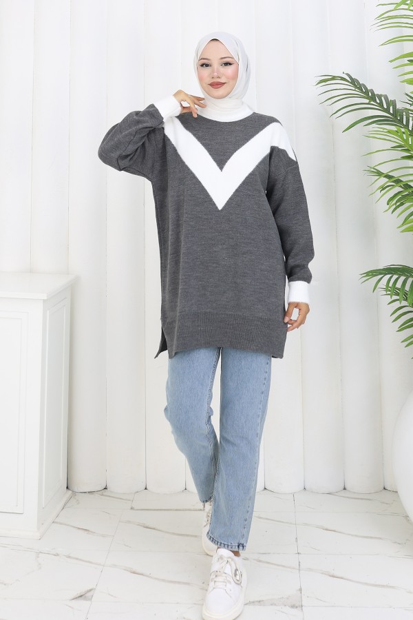 Desenli Triko Tunik S3017 Antrasit