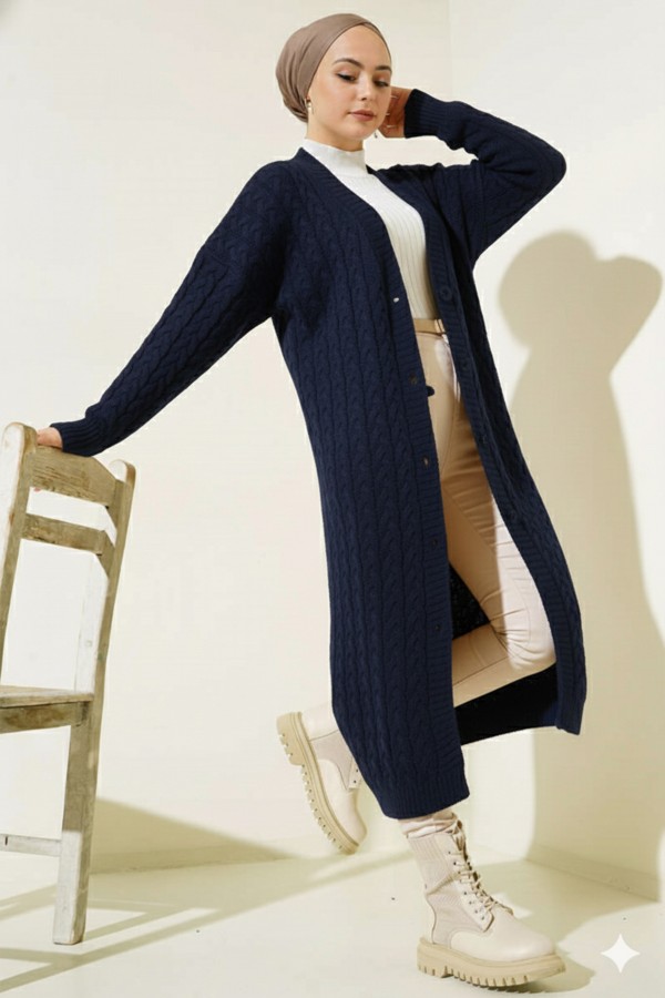 377 Düğmeli Uzun Triko Hırka Lacivert 377 Düğmeli Uzun Triko Hırka Lacivert