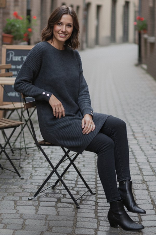 Kolu Düğmeli Triko Kazak R4474 Antrasit