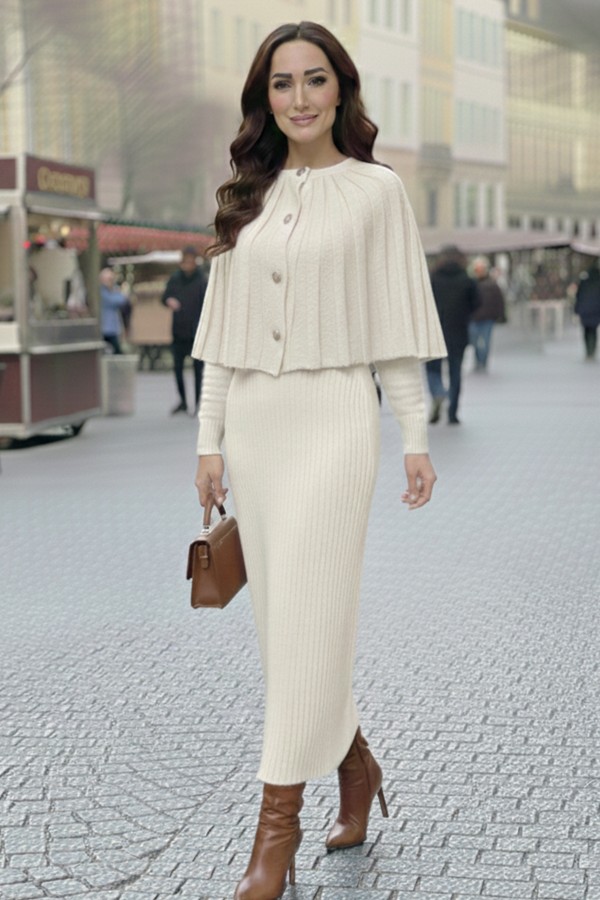 Bolerolu Triko Elbise R4478 Ekru Bolerolu Triko Elbise R4478 Ekru