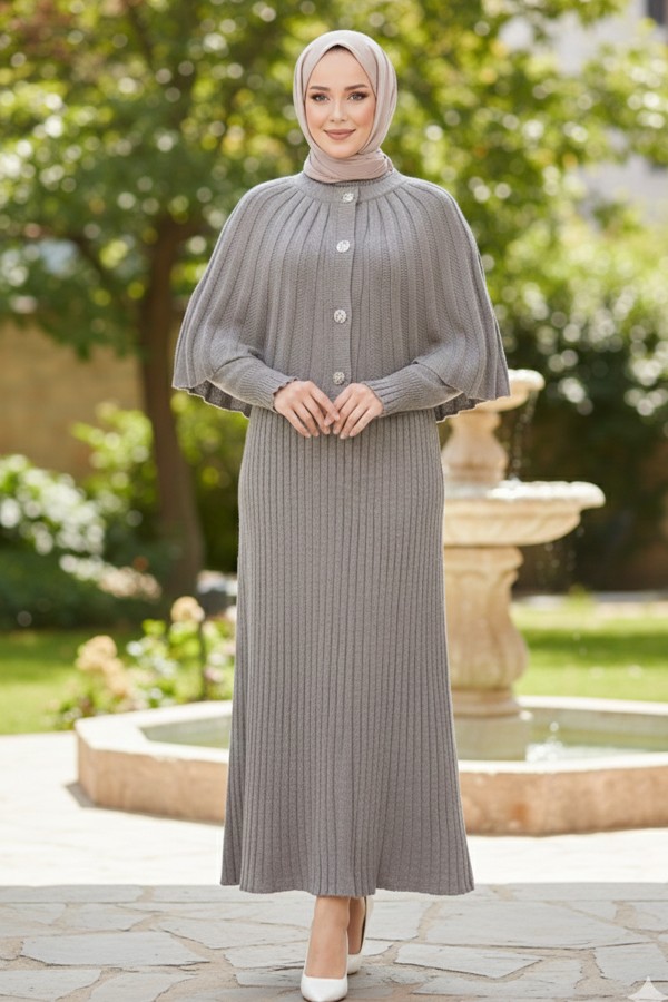 Bolerolu Triko Elbise R4478 Vizon Bolerolu Triko Elbise R4478 Vizon