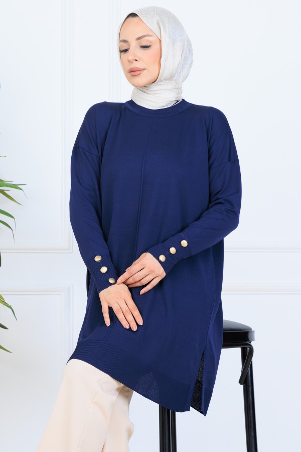 Kolu Düğmeli Triko Tunik N7005 Lacivert Kolu Düğmeli Triko Tunik N7005 Lacivert
