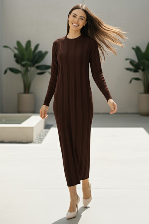 Triko Elbise N7050 Kahverengi