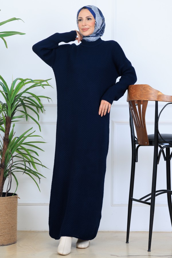 Örgülü Triko Elbise N7074 Lacivert
