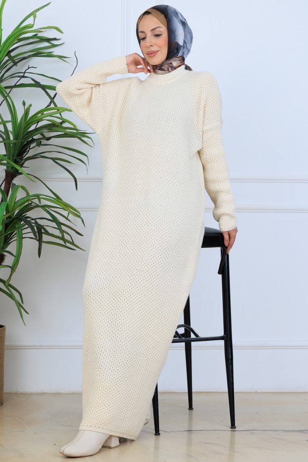 Örgülü Triko Elbise N7074 Taş Rengi