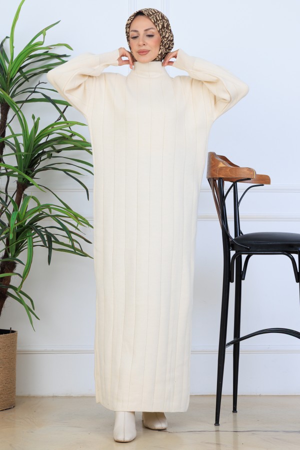 Fitilli Triko Elbise N7085 Taş Rengi Fitilli Triko Elbise N7085 Taş Rengi