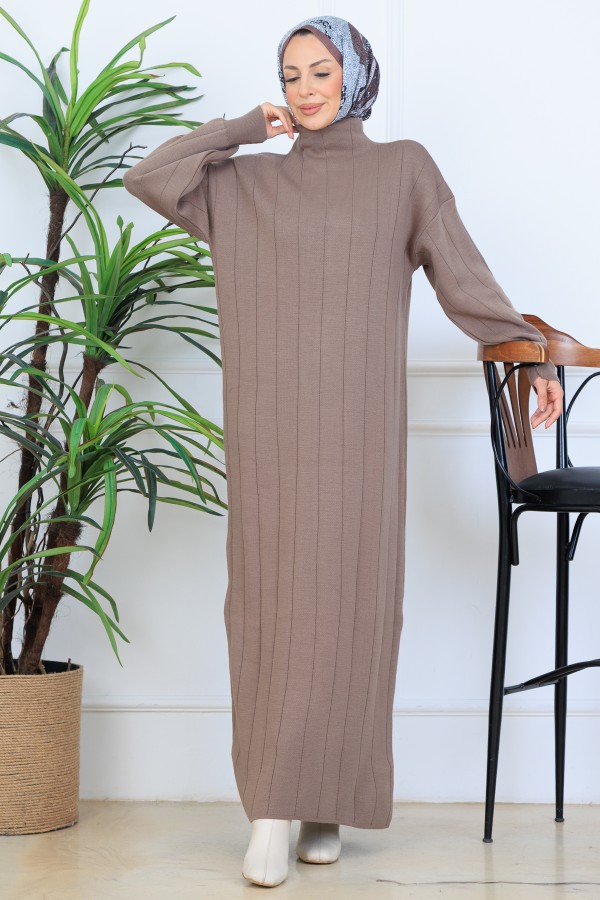 Fitilli Triko Elbise N7085 Vizon Fitilli Triko Elbise N7085 Vizon