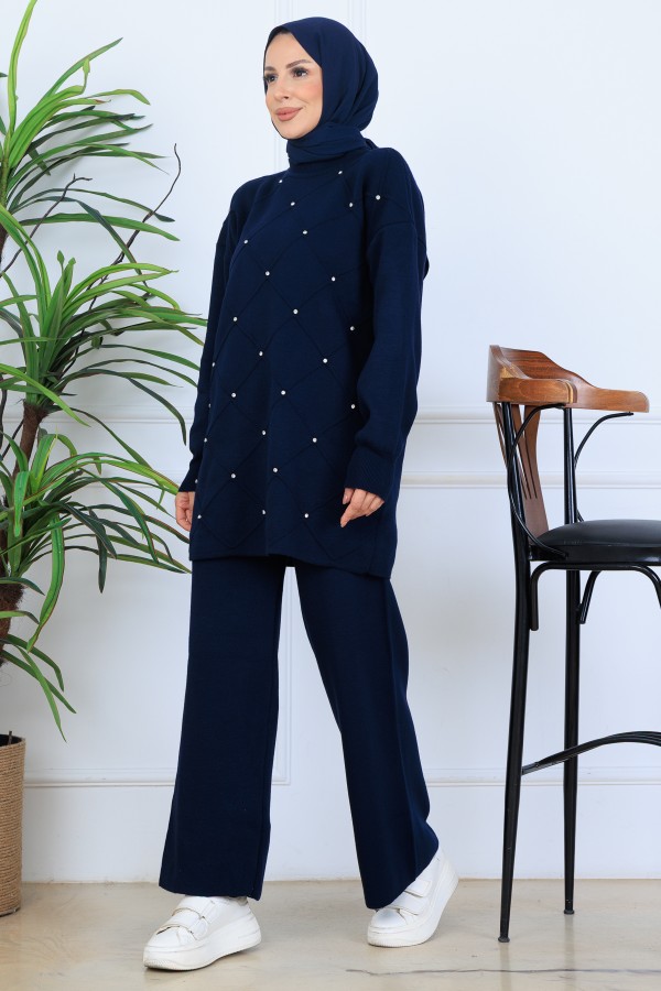 Taşlı Triko Takım N7067 Lacivert