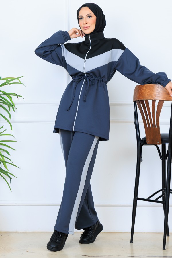 Beli Büzgülü Kemerli Scuba Takım N5349 Antrasit