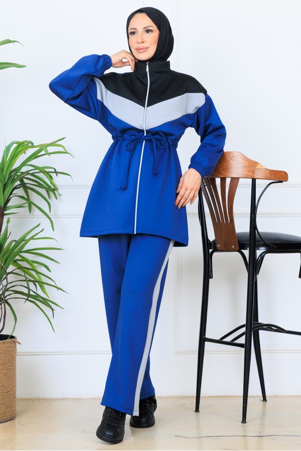 Beli Büzgülü Kemerli Scuba Takım N5349 İndigo