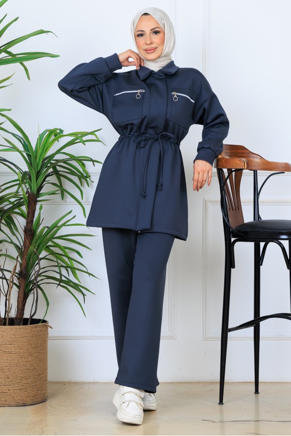 Beli Büzgülü Fermuarlı Scuba Takım N5329 Antrasit