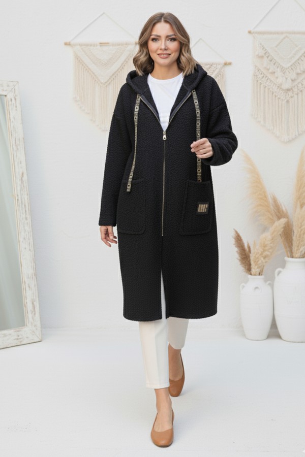 Fermuarlı Peluş Kap Z4739 Siyah