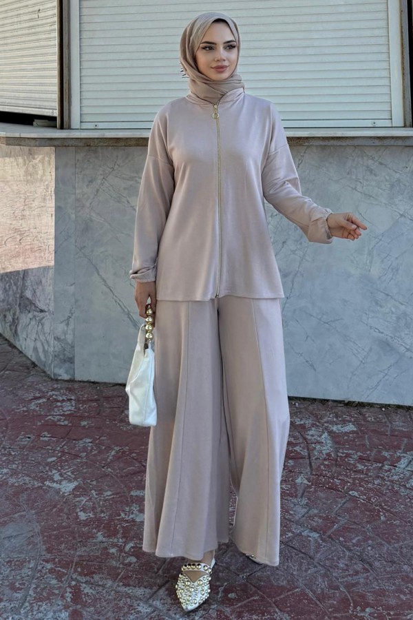 Fermuarlı İkili Takım Z5699 Bej