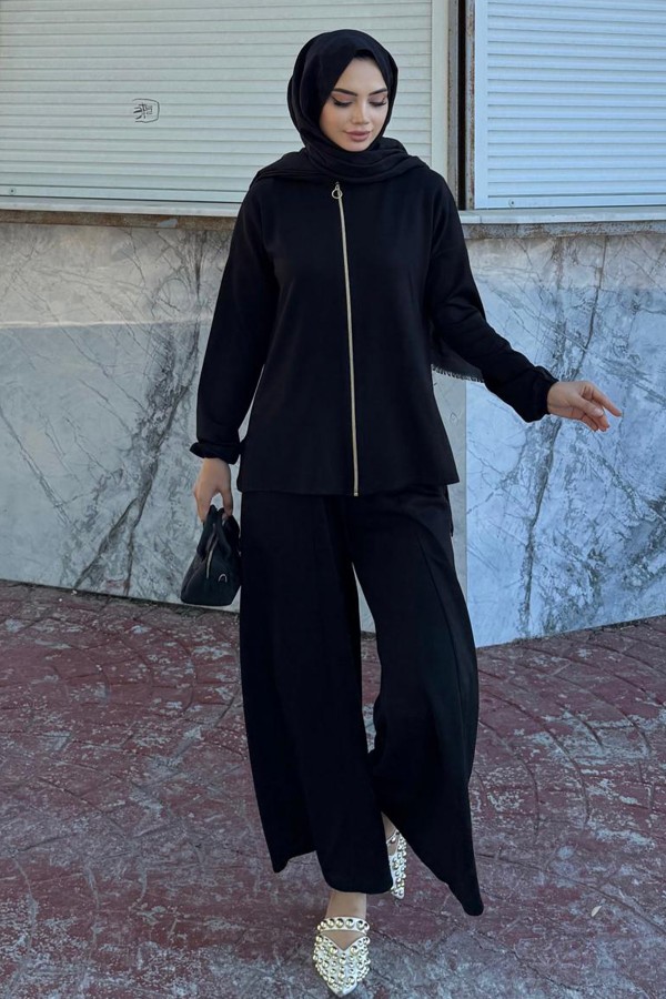 Fermuarlı İkili Takım Z5699 Siyah