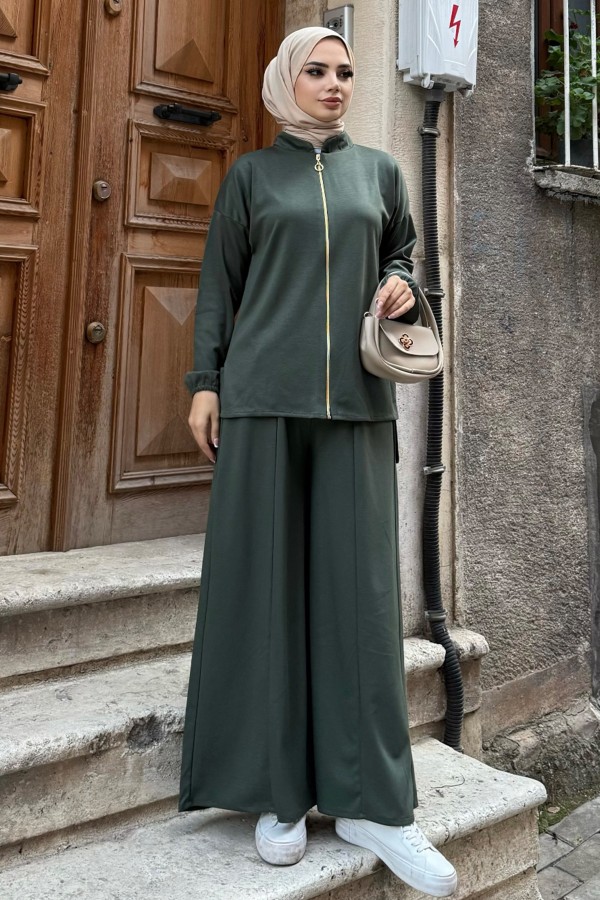 Fermuarlı İkili Takım Z5699 Zümrüt Yeşili