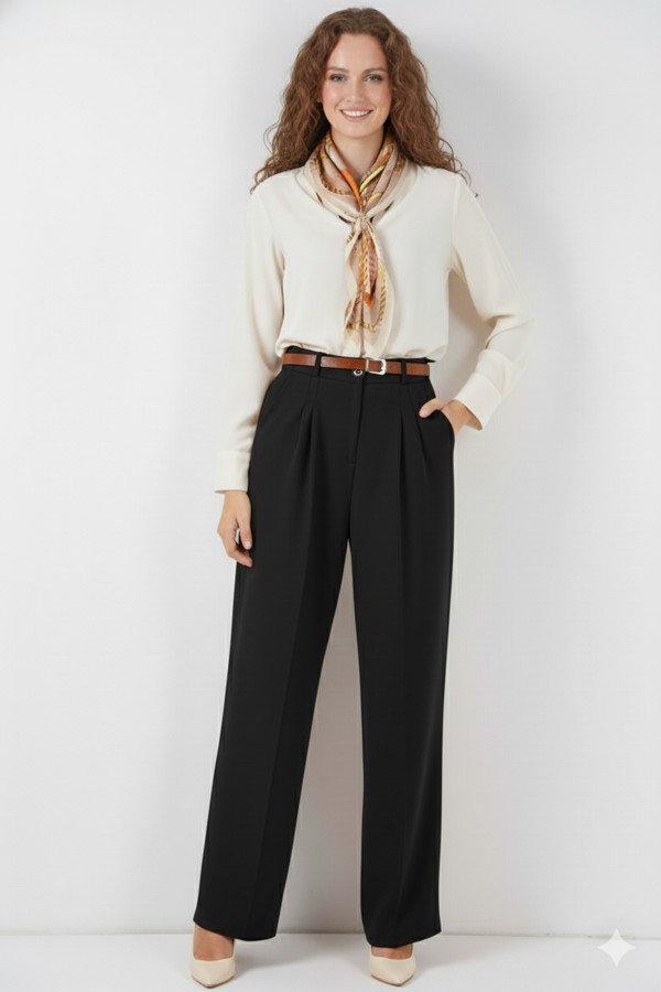 Kemerli Tesettür Pantolon 6696 Siyah