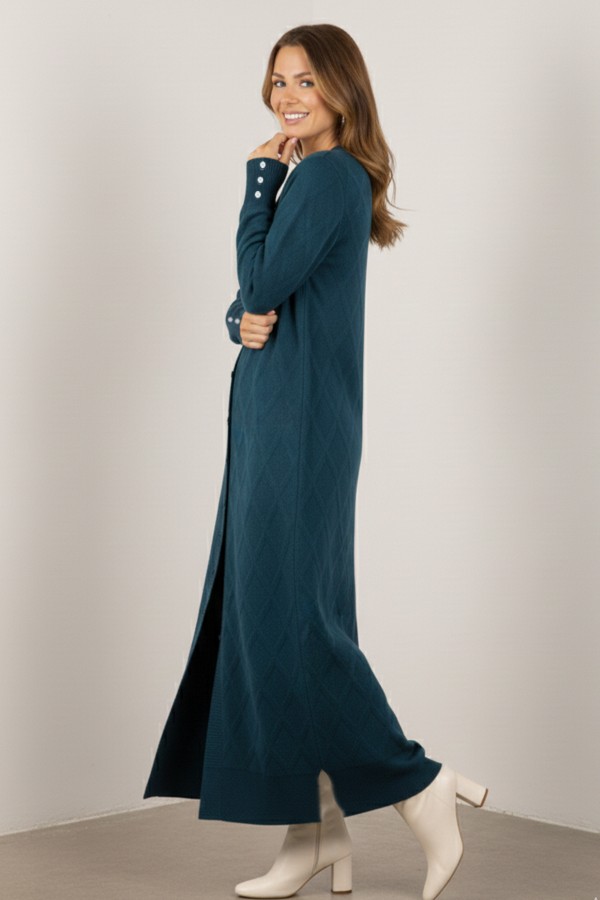 Desenli Uzun Merserize Hırka N3295 Petrol