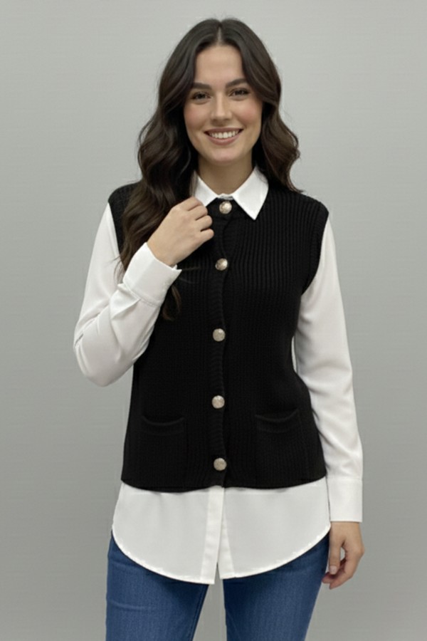 Cepli Triko Yelek N495 Siyah