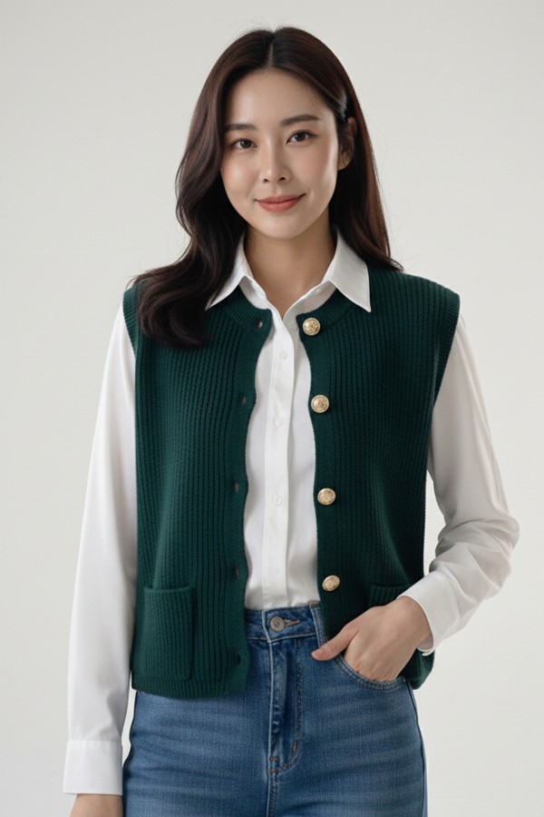 Cepli Triko Yelek N495 Zümrüt Yeşili Cepli Triko Yelek N495 Zümrüt Yeşili