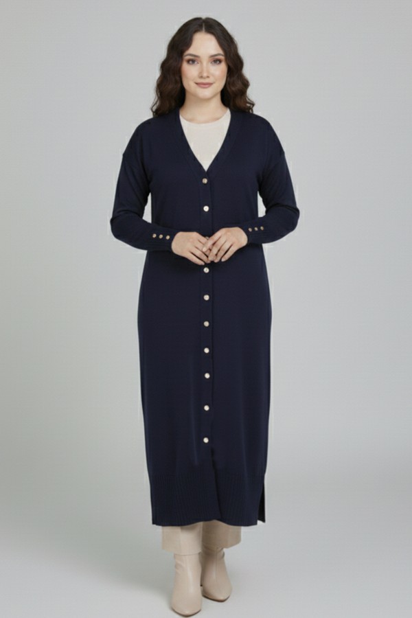 Merserize Uzun Hırka N3250 Lacivert