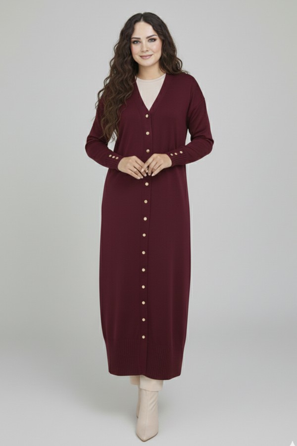 Merserize Uzun Hırka N3250 Mürdüm