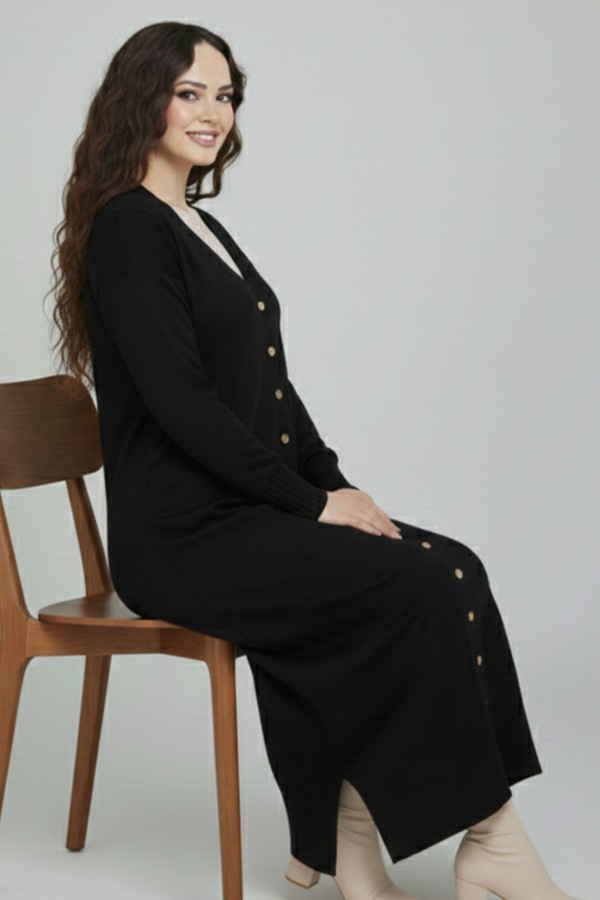 Merserize Uzun Hırka N3250 Siyah