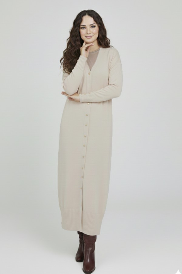 Merserize Uzun Hırka N3250 Taş Rengi