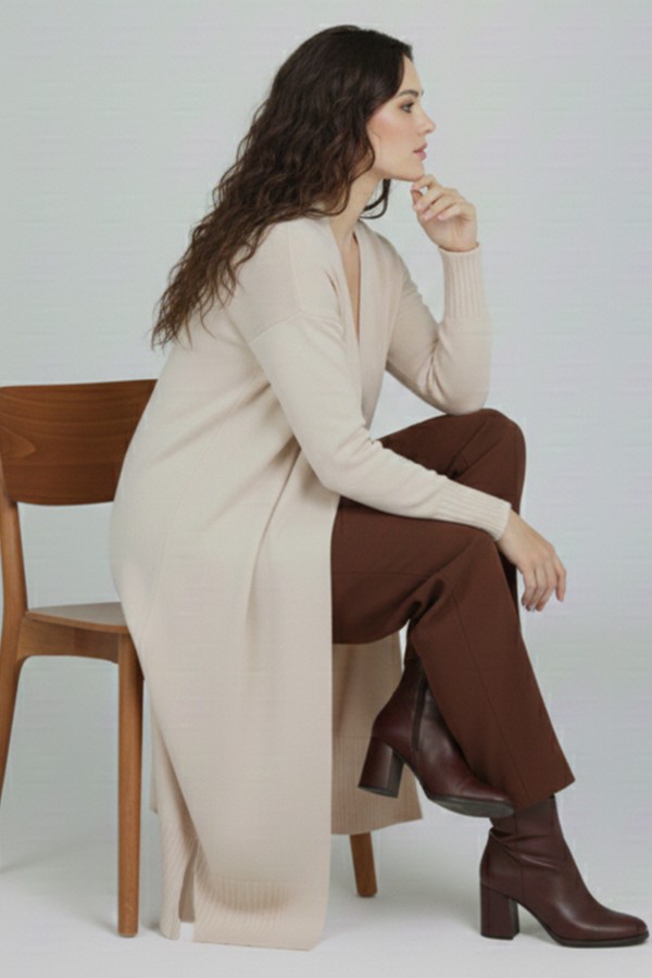 Merserize Uzun Hırka N3250 Taş Rengi