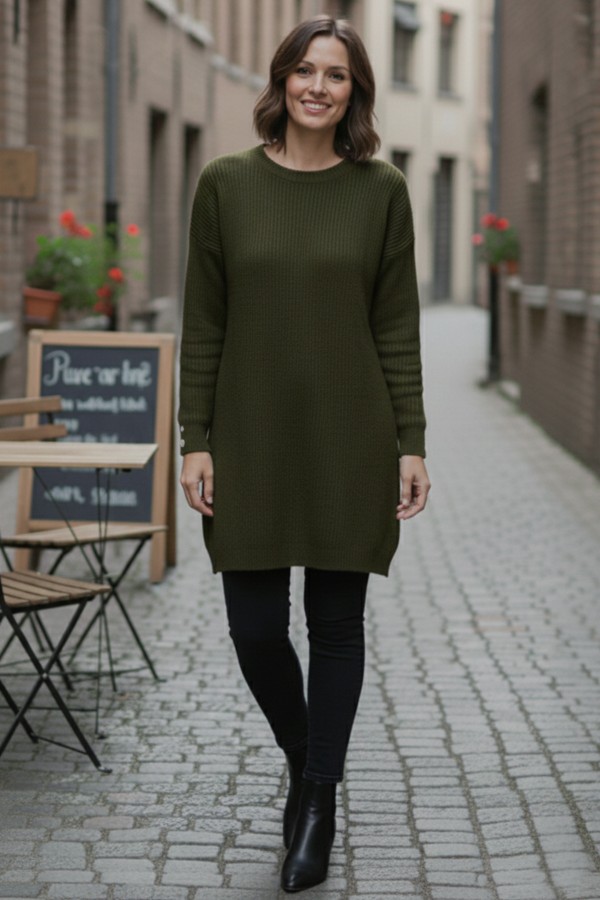 Kolu Düğmeli Triko Kazak R4474 Haki