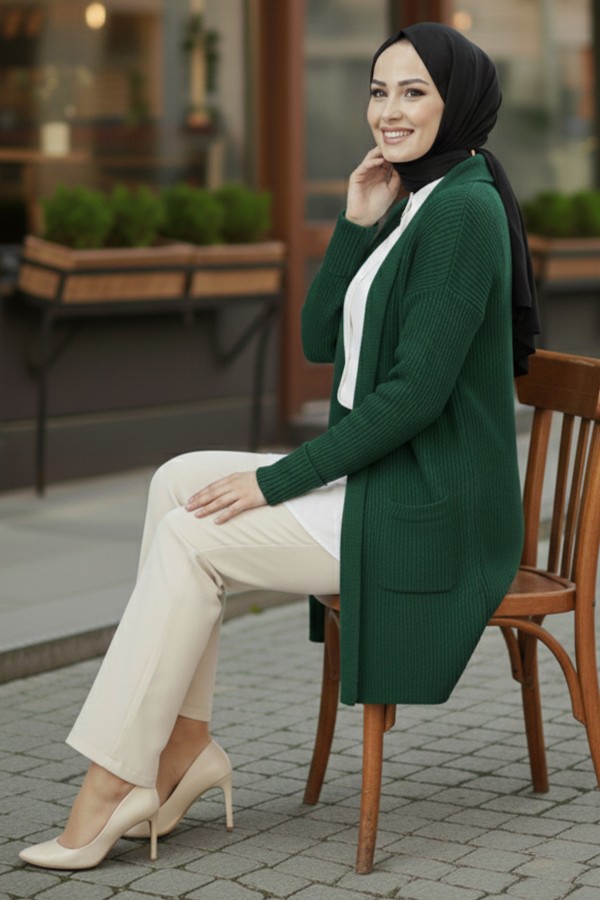 Cepli Triko Hırka R4442 Zümrüt Yeşili