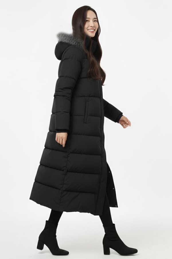 Şapkası Kürklü Uzun Mont K9181 Siyah
