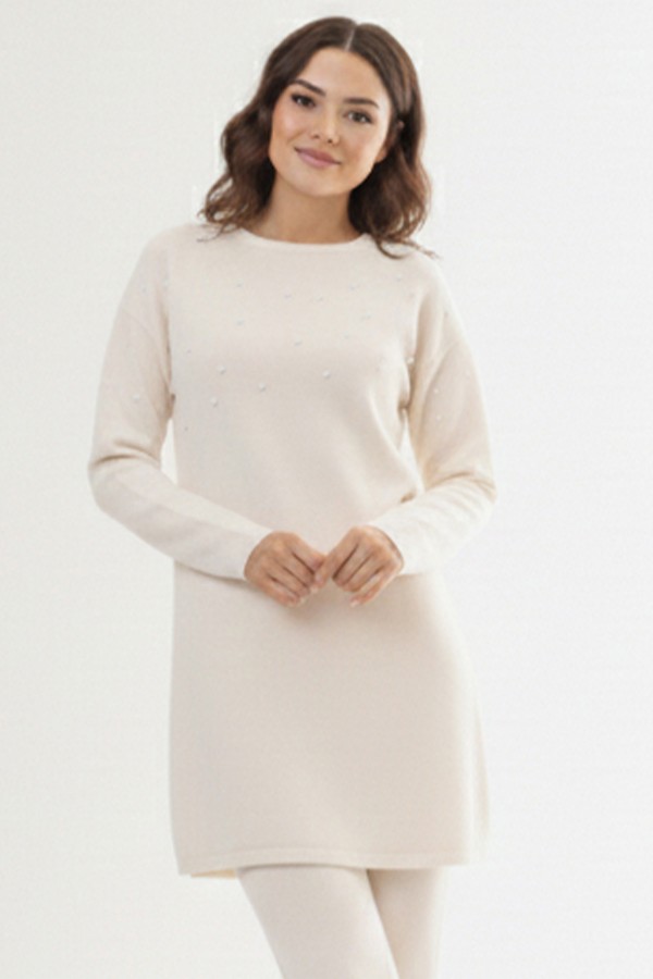 Taş Detaylı Triko Tunik P6205-1 Ekru