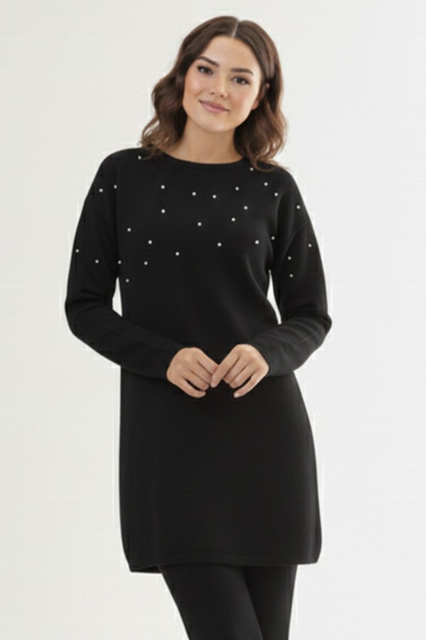 Taş Detaylı Triko Tunik P6205-1 Siyah