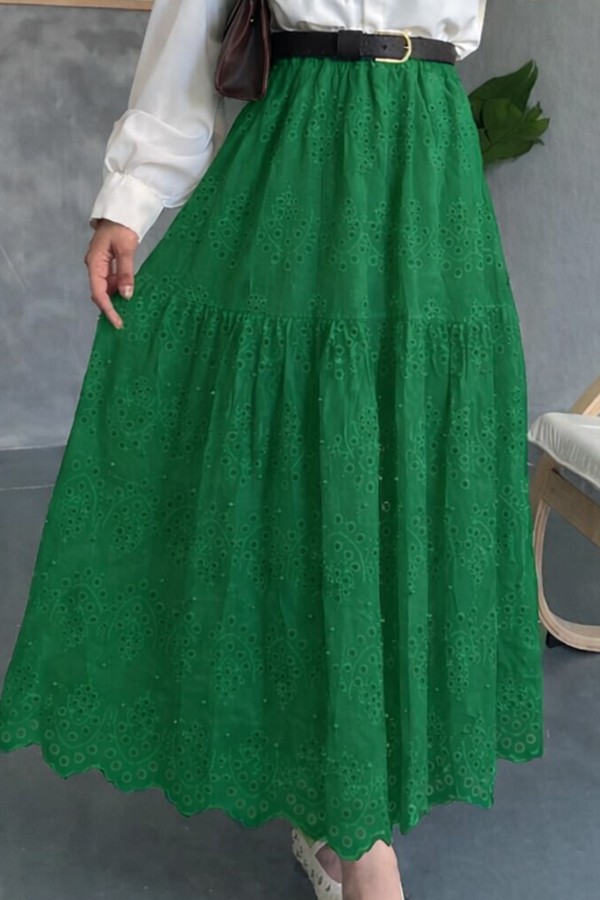 İncili Brode Etek 1395 Zümrüt Yeşili İncili Brode Etek 1395 Zümrüt Yeşili