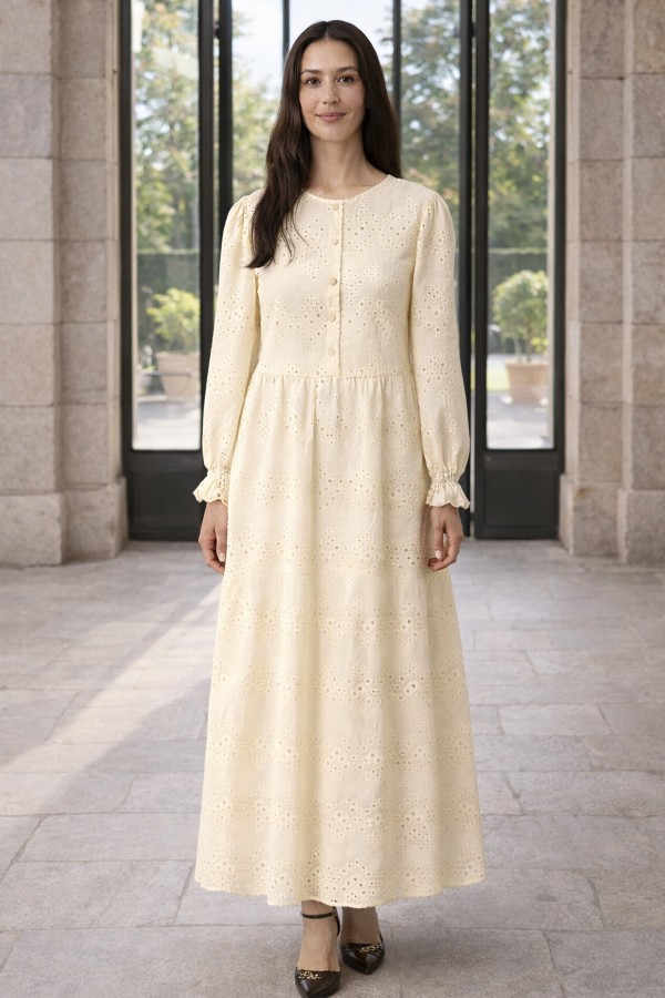 Fisto Düğme Detaylı Elbise A1431 Krem