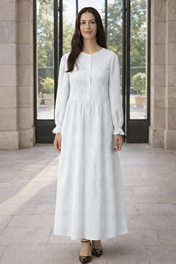 Fisto Düğme Detaylı Elbise A1431 Beyaz